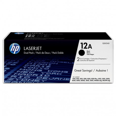 HP 12AD Laserjet must originaaltooner, standardmaht, 2 x 2000 lehekülge, 2-pakk