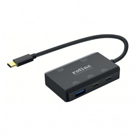 "ROLINE USB 3.2 Gen 2 Hub 4fach 2x USB-A + 2x USB-C PD Typ C Anschlusskabel"
