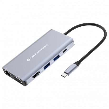 CONCEPTRONIC 10-1 dokkimisjaam USB-C->HDMI/USB-A/VGA/AUX/+ 25cm hall