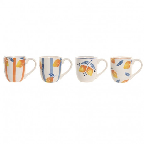 Velika Šalica Home ESPRIT Kollane Sinine Valge Oranž Sidrun Vahemere Reljeefiga 360 ml (4 Ühikut)