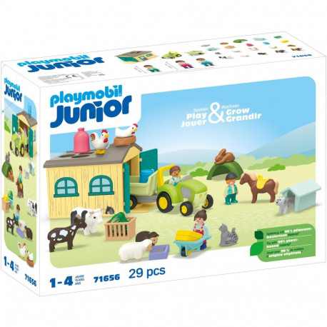 PLAYMOBIL 71656 Junior: Farm adventure with tractor, trailer and animal friends, construction toy