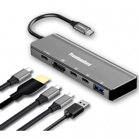 PremiumCord USB-C to 4K@60Hz HDMI + 10G USB3.2 A + 10G 2x USB-C + PD (power delivery) adapter