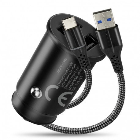 Autolaadija CC-25C 2x USB 12W + USB-C kaabel