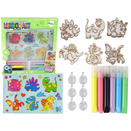 Zestaw Kreatywny Witraże Okno Zastygająca Farba Dinozaury 3D