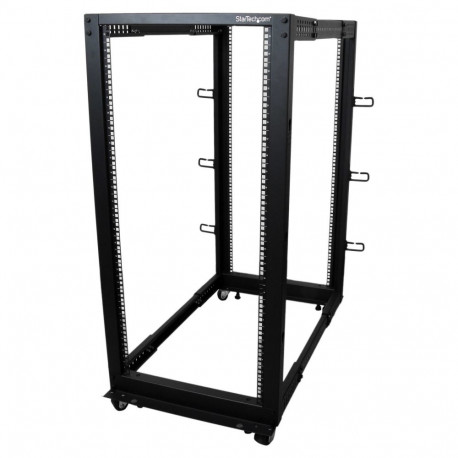 "25U Adjustable Depth Open Frame 4 Post Server Rack w/ Casters Levelers and Cable Management Hooks"