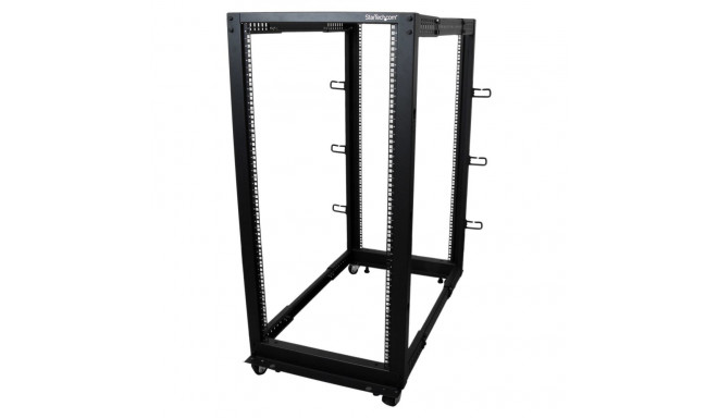 "25U Adjustable Depth Open Frame 4 Post Server Rack w/ Casters Levelers and Cable Management Hooks"