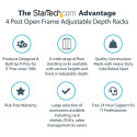 "25U Adjustable Depth Open Frame 4 Post Server Rack w/ Casters Levelers and Cable Management Hooks"