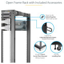 "25U Adjustable Depth Open Frame 4 Post Server Rack w/ Casters Levelers and Cable Management Hooks"