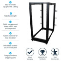"25U Adjustable Depth Open Frame 4 Post Server Rack w/ Casters Levelers and Cable Management Hooks"