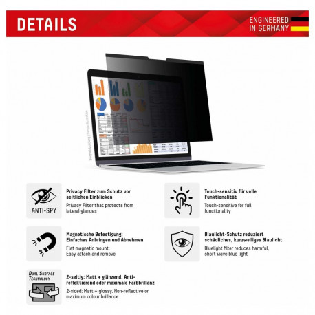 "DISPLEX Privacy Safe Blickschutzfilter für MacBook Air 13,6"", Anti-Reflex, Bluelight-Filter, Magne