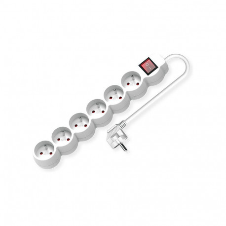 VALUE 6 pesaga lülitiga pikendusjuhe UTE, ümmargused pesad, valge, 3 m