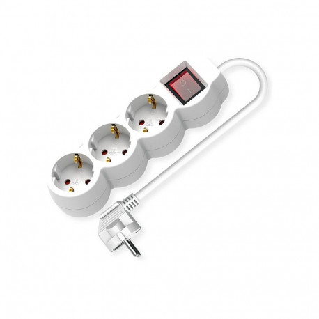 VALUE 3-osaline lülitiga pikendusjuhe, ümarad pesad, valge, 3 m