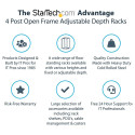 "StarTech 12U Adjustable Depth Open Frame 4 Post Server Rack w/ Casters / Levelers and Cable Managem