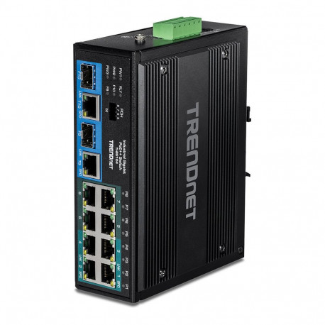 TRENDnet TI-BG104 10-pordiline tööstuslik gigabit PoE++ DIN-liistu kommutaator