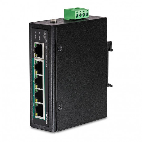 "TRENDnet TI-PE50 DIN-Rail Switch 5-Port Industrial Fast Ethernet PoE+"