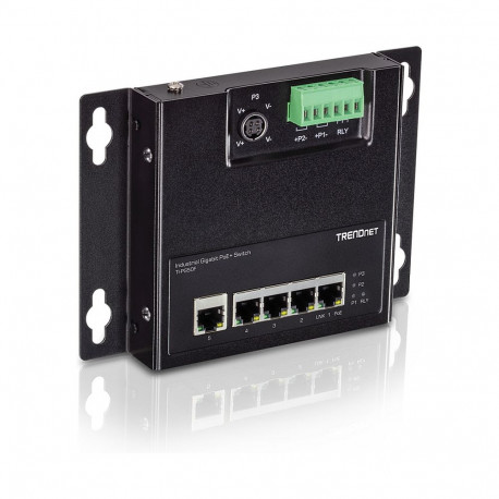 TRENDnet võrgulüliti TI-PG50F 5-Port tööstuslik PoE+ gigabit esipaneeli juurdepääsuga, seinale paiga