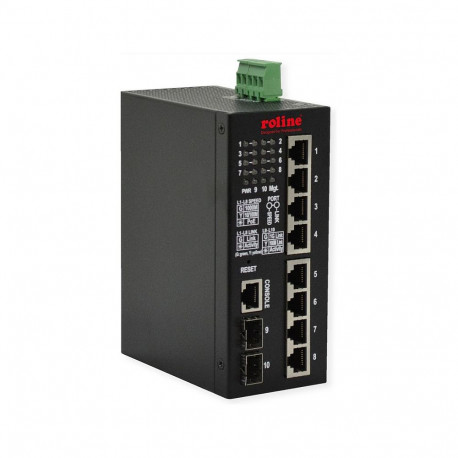 "ROLINE Industrial Gigabit Switch, 10 Ports, PoE+, Smart Managed, 240W"