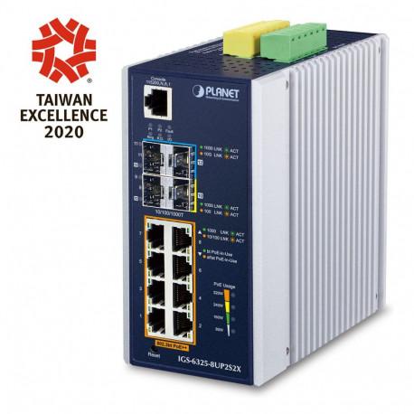 "Planet IGS-6325-8UP2S2X Industrie L3 8-Port PoE SFP+ Managed Ethernet Switch"