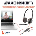 HP Poly Blackwire 3225 stereo USB-C peakomplekt + 3.5mm pistik + USB-C/A adapter (bulk) (209747-201/