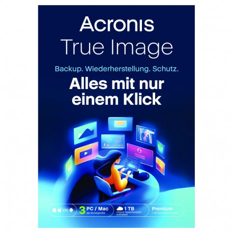 Acronis True Image Premium - 3 arvutit + 1 TB Acronis pilvesalvestusruum - 1-aastane tellimus - ESD
