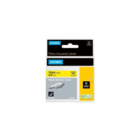 DYMO Rhino Industrial Heat-Shrink Cable Label Tubes | 19 mm x 1.5 m | Black Print on Yellow | for Rh