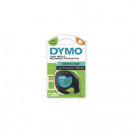 DYMO Branded LetraTag Plastic Labels | 12 mm x 4 m Roll | Black Print on Green Labels | Multipurpose