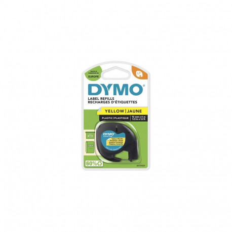DYMO Branded LetraTag Plastic Labels | 12 mm x 4 m Roll | Black Print on Yellow | MultipurposeSelf-A