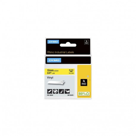 Dymo Rhino Industrial -vinyylitarra, 19 mm x 5,5 m, musta keltaisella pohjalla