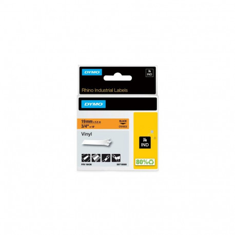 DYMO Rhino Industrial Vinyl Labels | 19 mm x 5.5 m | Black Print on Orange | Self-Adhesive | for Rhi