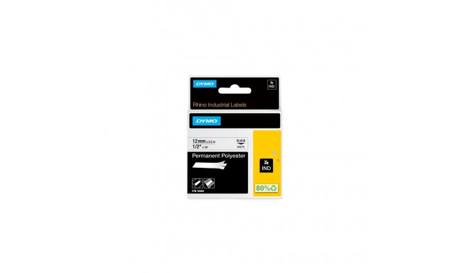 DYMO Rhino Industrial Permanent Polyester Labels | 12 mm x 5.5 m | Black Print on White | Self-Adhes