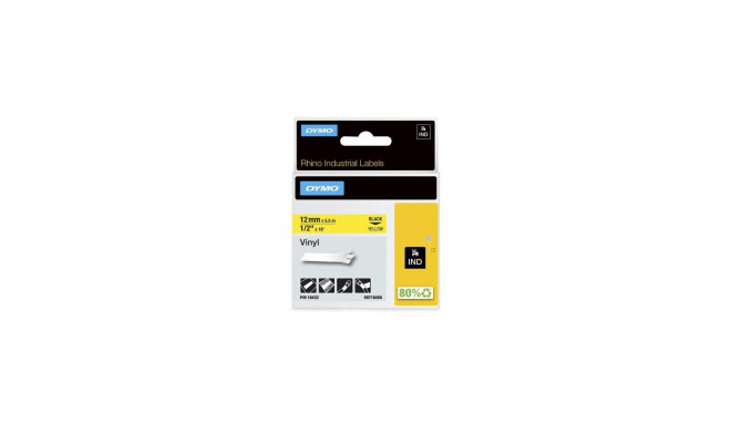 DYMO Rhino Industrial Vinyl Labels | 12 mm x 5.5 m | Black Print on Yellow | Self-Adhesive | for Rhi
