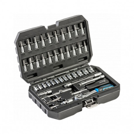 Muciņu un muciņu ar uzgaļiem komplekts 46gab, CrV, ar revrso atslēgu, 72T, HT1R216 HOGERT