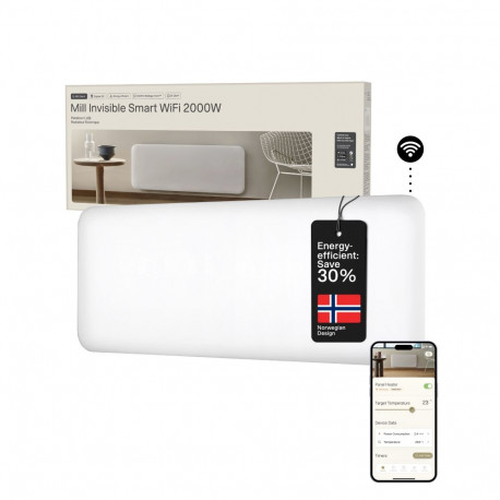 Mill Invisible Smart WiFi valge paneelküttekeha 2000 W IPX4, sobib ruumidele kuni 24–28 m²