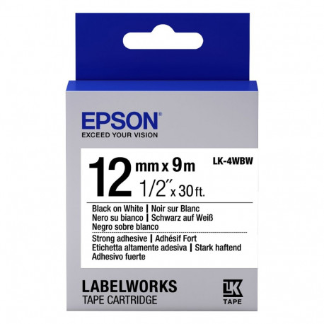 Epson LabelWorks LK-4WBW tugeva liimiga rull must valgel (1,2 cm x 9 m)