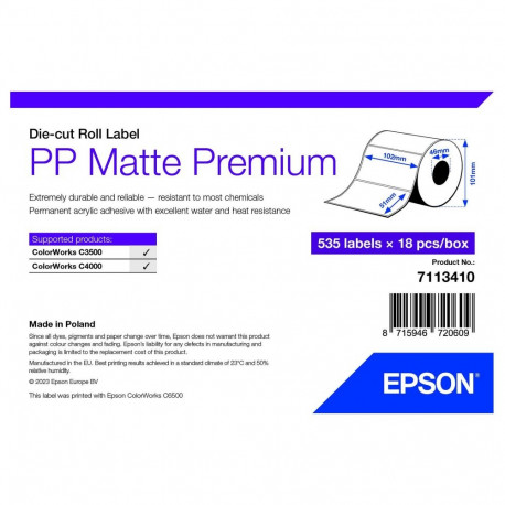 EPSON PP matt etikett 102x51mm, 535 tk, stantsitud