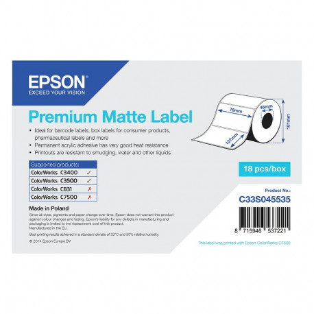 Epson Premium matid stantsitud etiketid - 76 x 127 mm - 265 etiketti - printerile Epson TM-C3400-LT