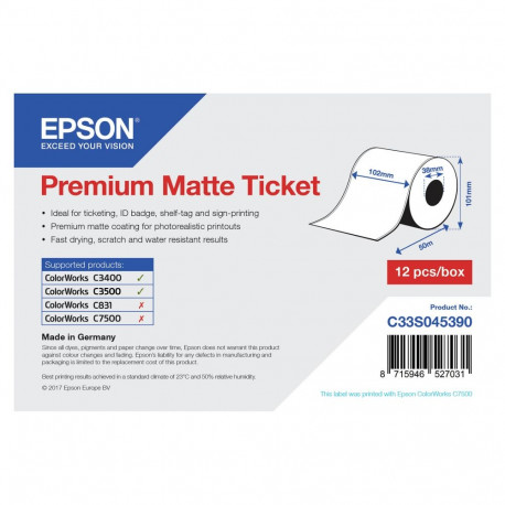 "Epson Premium - Matte Etiketten - Rolle (10,2 cm x 50 m) - 1 Rolle(n) - für Epson TM-C3400-LT TM C3