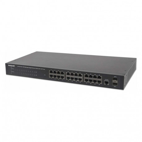 "INTELLINET 24-Port PoE Gigabit Switch Web-Managed 2 GBIC SFP Ports Ausgangsleistung bis zu 30 Watt 