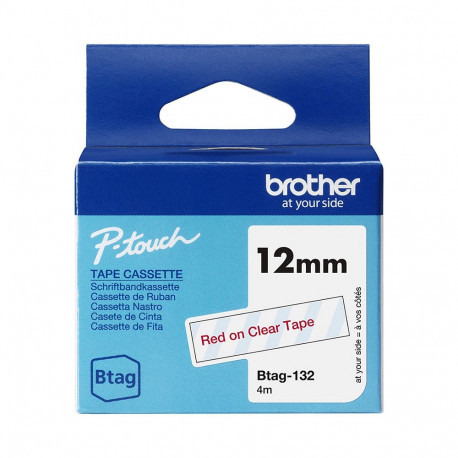 "Brother Schriftband Btag-132 (12mm, rot auf transparent, nicht laminiert)"