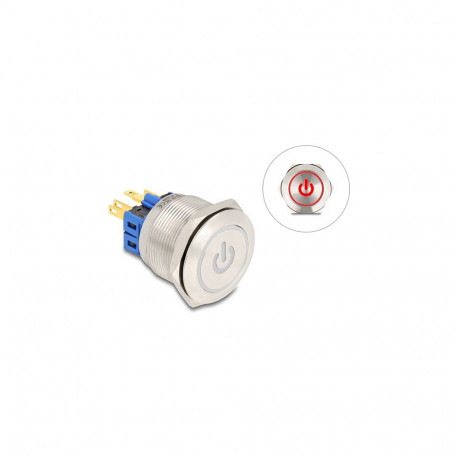 "Drucktaster zum Einbau 25 mm 6 x Lötanschluss LED rot Powersymbol + Ring"