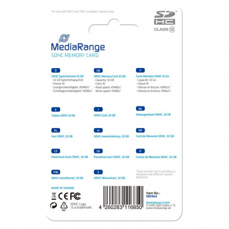 "CARD MediaRange Speicherkarte 32GB SDHC Klasse 10"