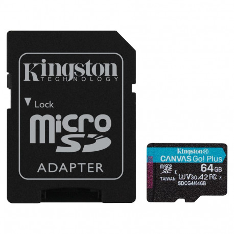 Kingston 64GB microXC Canvas Go Plus Gen4 200MB/s A2 U3 V30 mälukaart + adapter