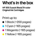 HP 300 originaal tindikassett CN637EE must ja kolmevärviline standardmahuga 2 x 4ml black: 200 pages