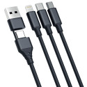 3mk kaabel Hyper Cable 3in1 USB-A/USB-C - USB-C/microUSB/Lightning 1,5m, must