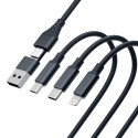 3mk kaabel Hyper Cable 3in1 USB-A/USB-C - USB-C/microUSB/Lightning 1,5m, must