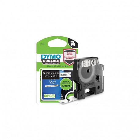DYMO Authentic D1 Durable Labels | Black Print on White Tape | 12 mm x 5.5 m | High-Performance Labe