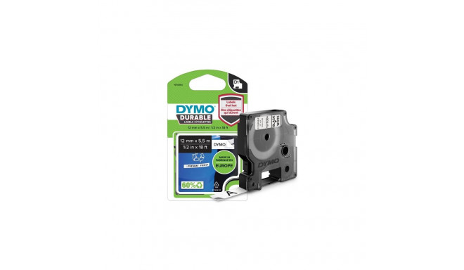 DYMO Authentic D1 Durable Labels | Black Print on White Tape | 12 mm x 5.5 m | High-Performance Labe