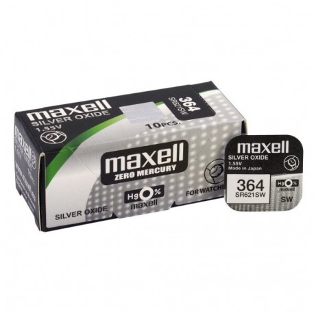Battery - Maxell 364 (SR621SW) 1.55V Button Cell Battery, 10 Pcs
