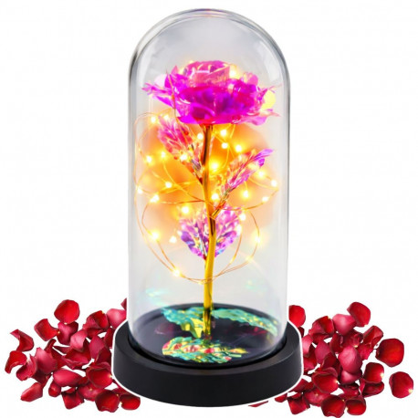 Igavene kristallroos LED-valgustusega kuplis, roosa 21x11cm