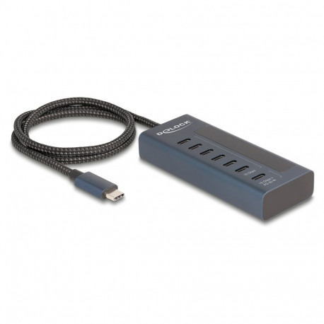 "DELOCK USB 10 Gbps Hub mit 7 USB Type-C Ports davon 6 x Datenport + 1 x Daten und PD 20 Watt mit Le